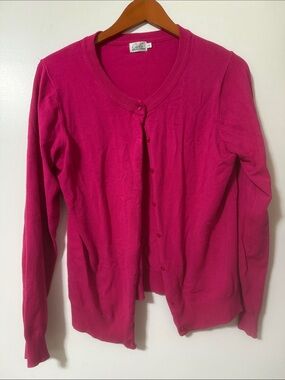 Cielo Fuchsia Button-Front Crewneck Cardigan